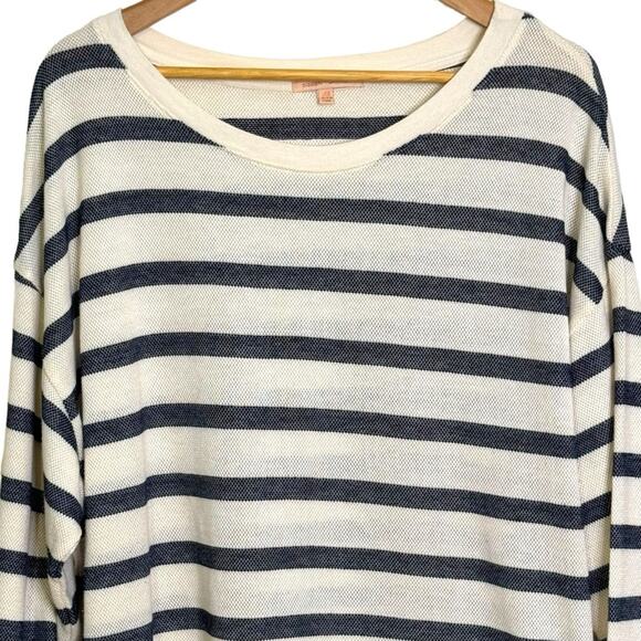 Gibson Latimer Plus Size 3X Blue Striped Pullover Sweatshirt with Lace Up Side - Picture 2 of 7
